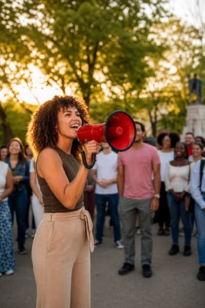 Woman with Megaphone in Happy Excitement-1